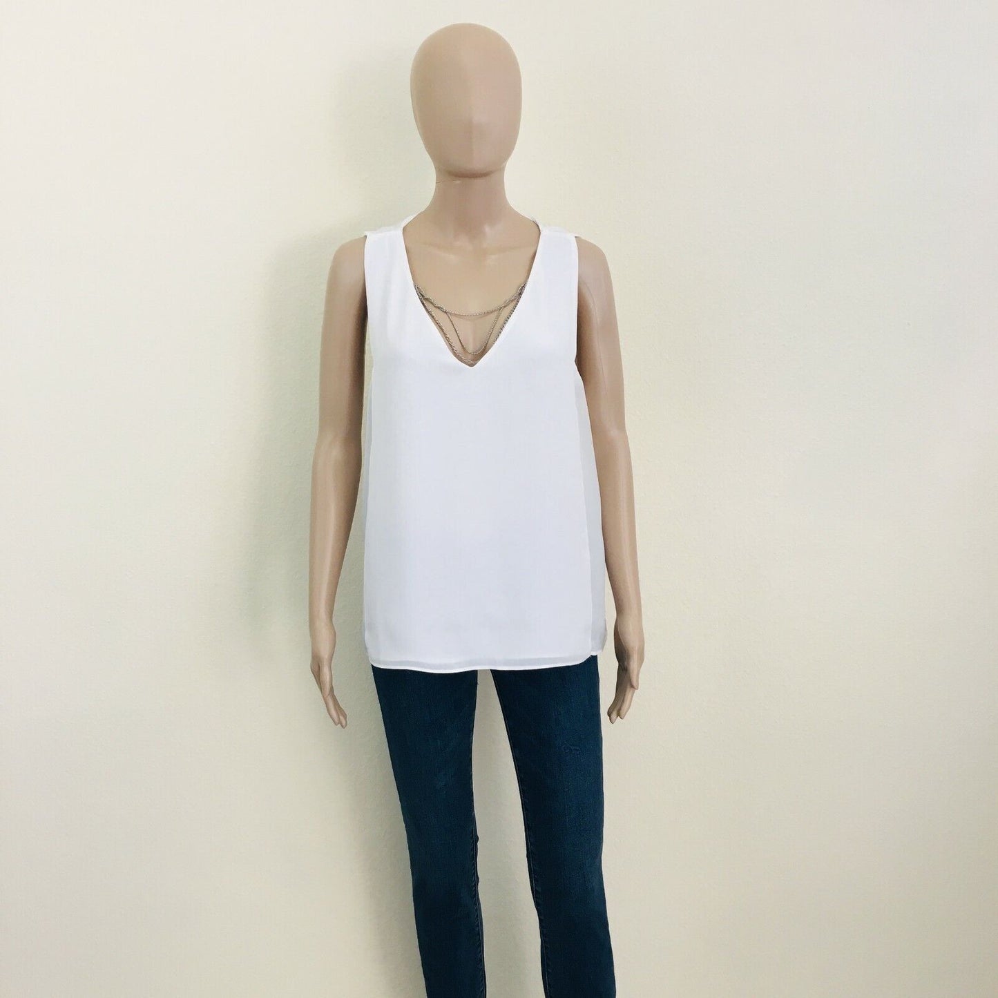 ZARA White Sleeveless T Shirt Top Blouse Size M