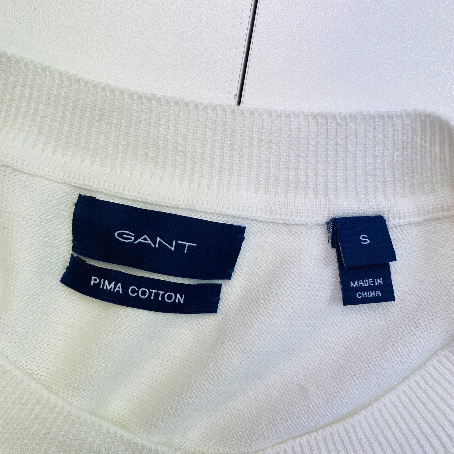 GANT White Light Cotton Crew Neck Cardigan Jumper Size S