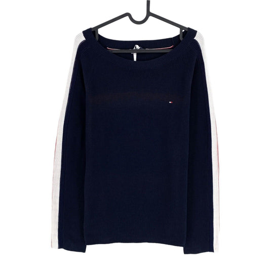 TOMMY HILFIGER Bleu Marine Global Stripe Pull à col ouvert Jumper Taille S