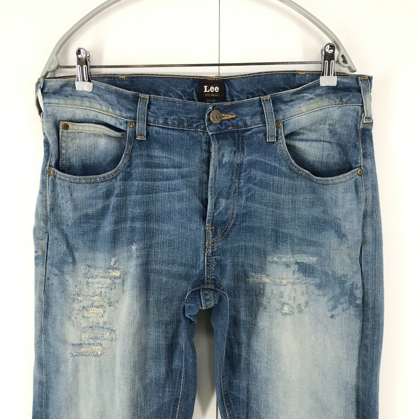 Lee BLAKE Blue Relaxed Straight Fit Ripped Distressed Jeans Size W33 L34