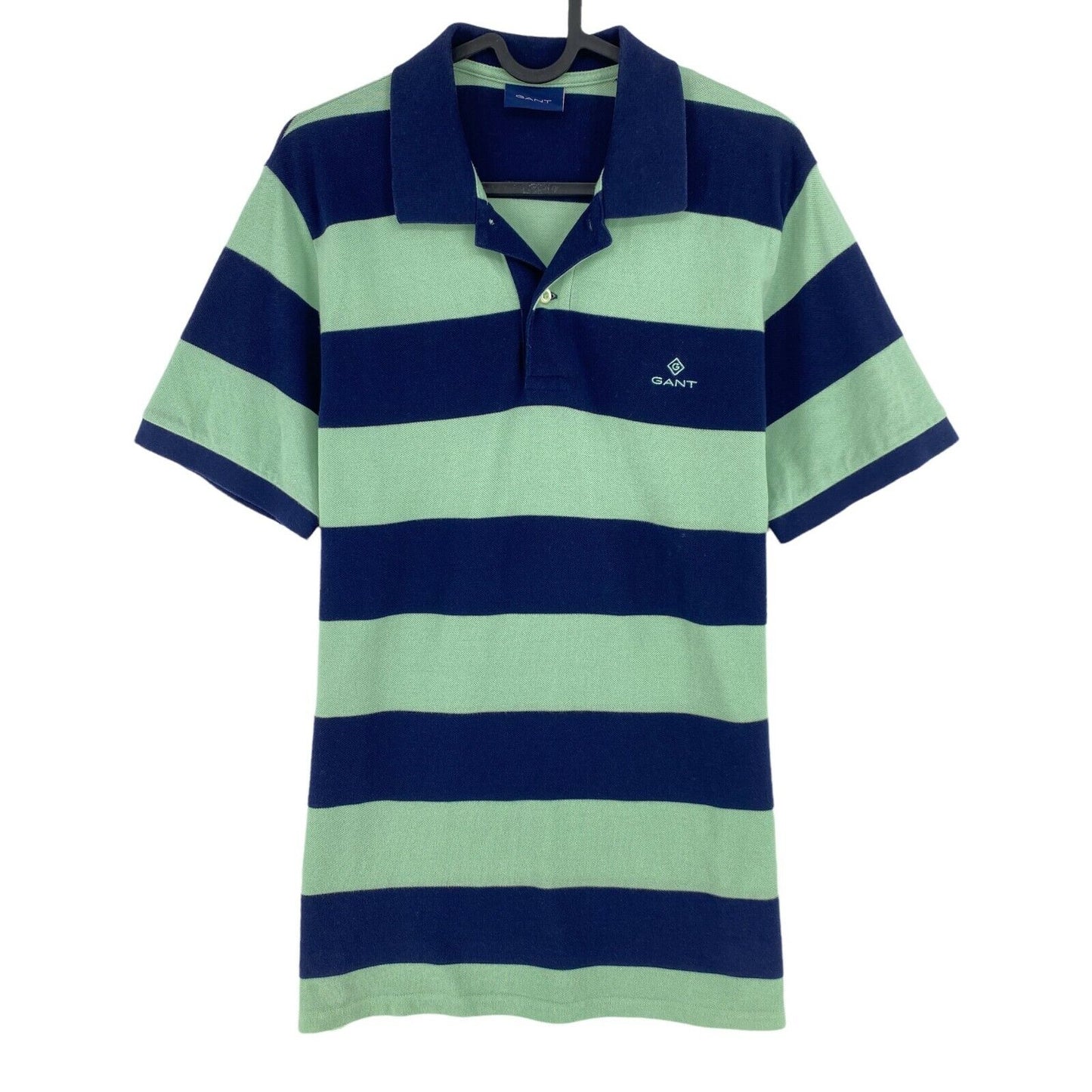 GANT Navy Blue Striped Pique Rugger Polo Shirt Size S