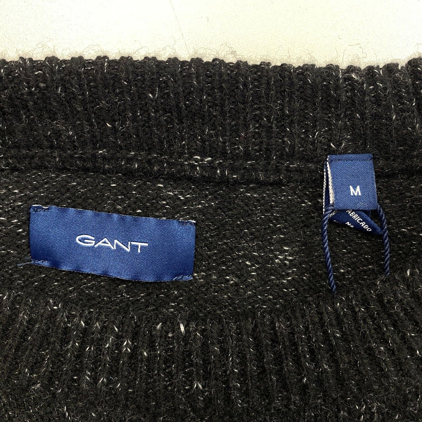 GANT Schwarzer Pullover mit Rundhalsausschnitt und Noppen, Melange, Größe M