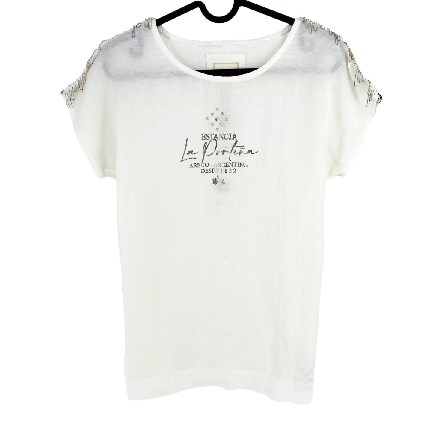 LA MARTINA Women White Short Sleeves Viscose Linen Crew Neck T Shirt Size 1 / XS