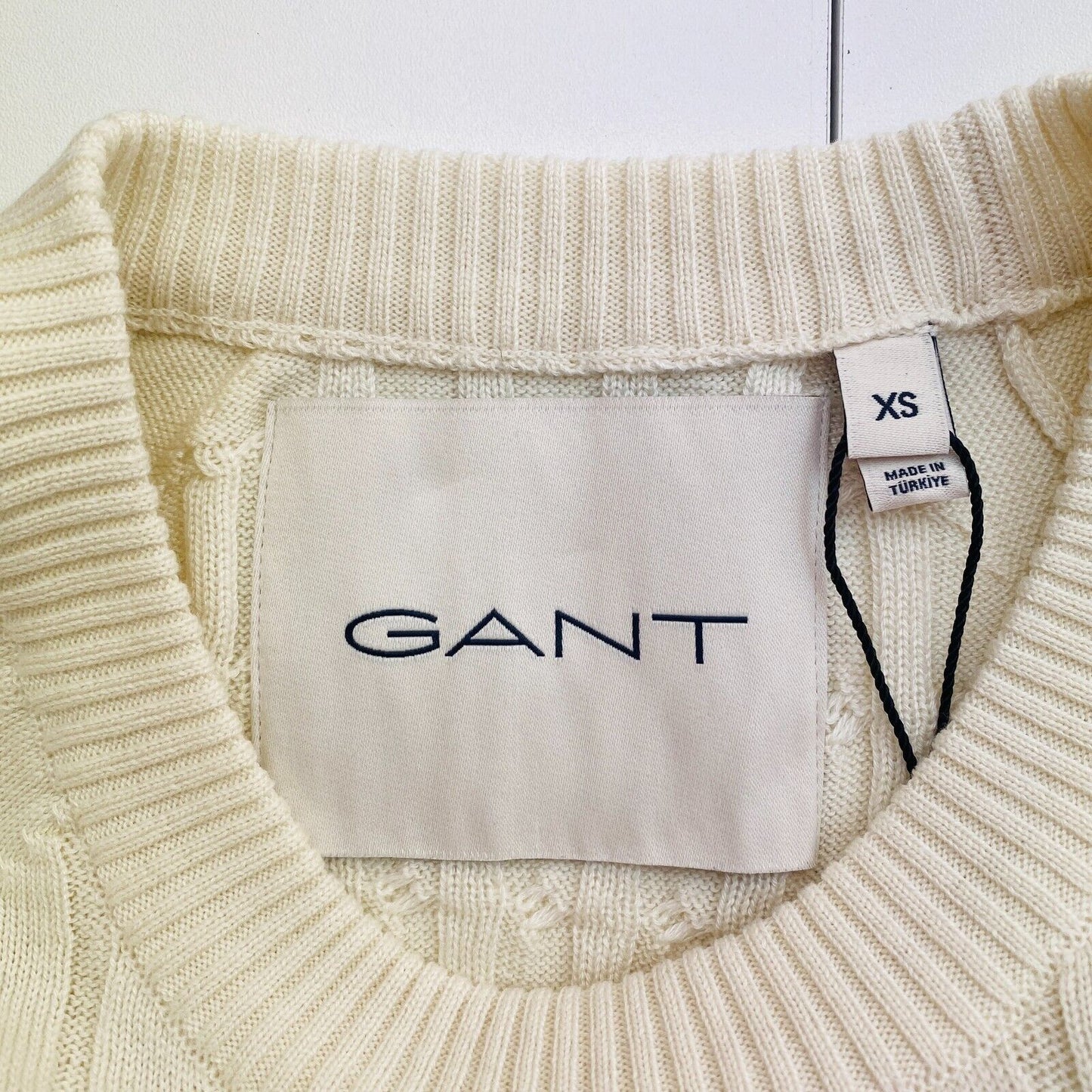 GANT Women Beige Cable Short Sleeves Crew Neck T Shirt Size XS