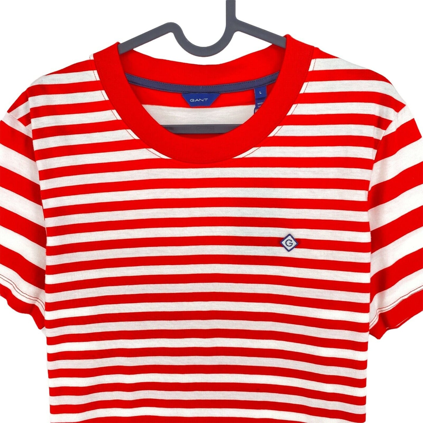 GANT Red Striped Crew Neck T Shirt Size L