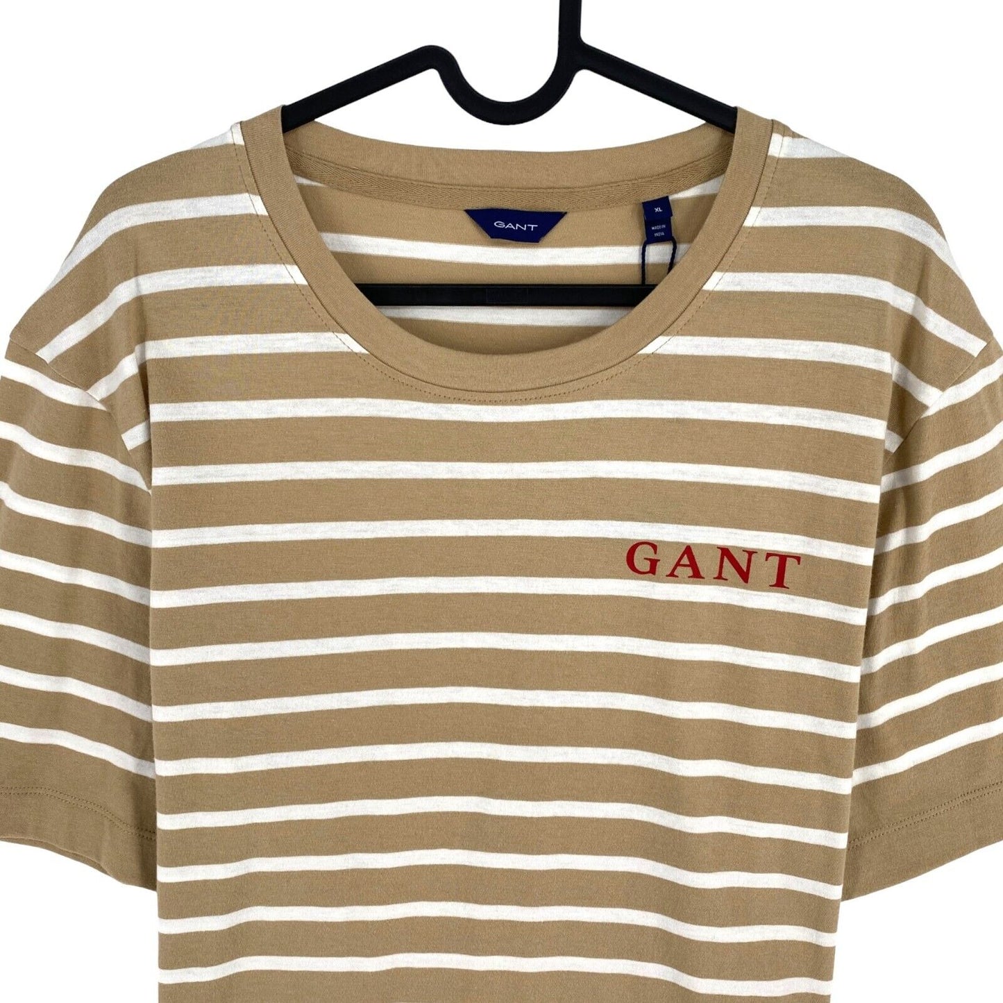 GANT Women Brown Logo Striped Crew Neck Short Sleeve T Shirt Size XL