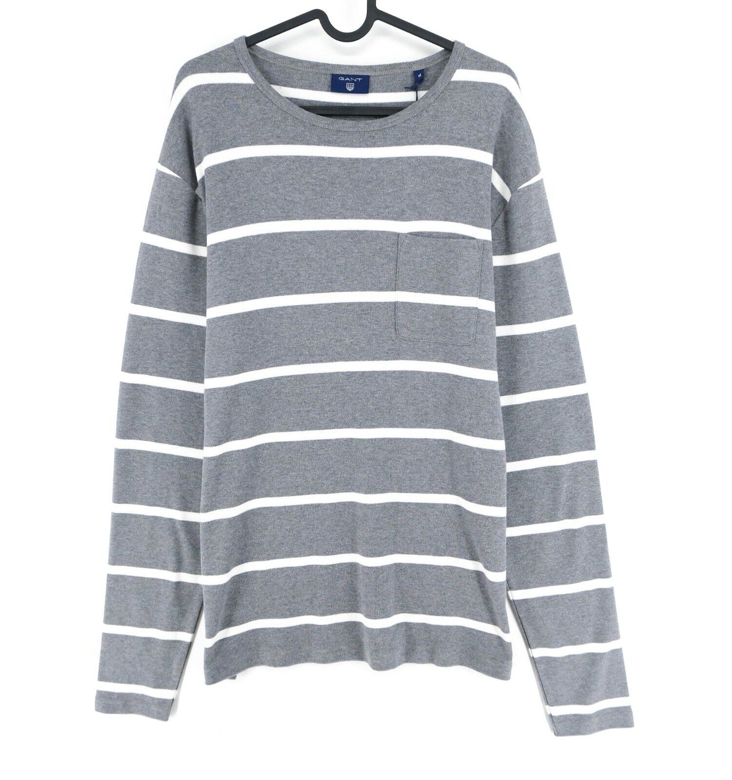 GANT Gris Ras du Cou Rayé Poche Pull Pull Taille M