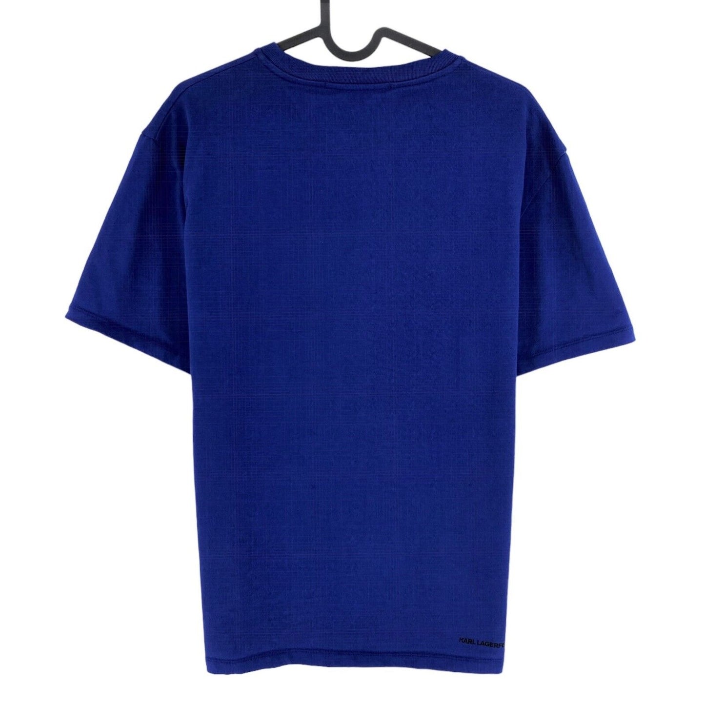 KARL LAGERFELD Marineblaues T-Shirt mit Rundhalsausschnitt und Flockdruck, Größe M