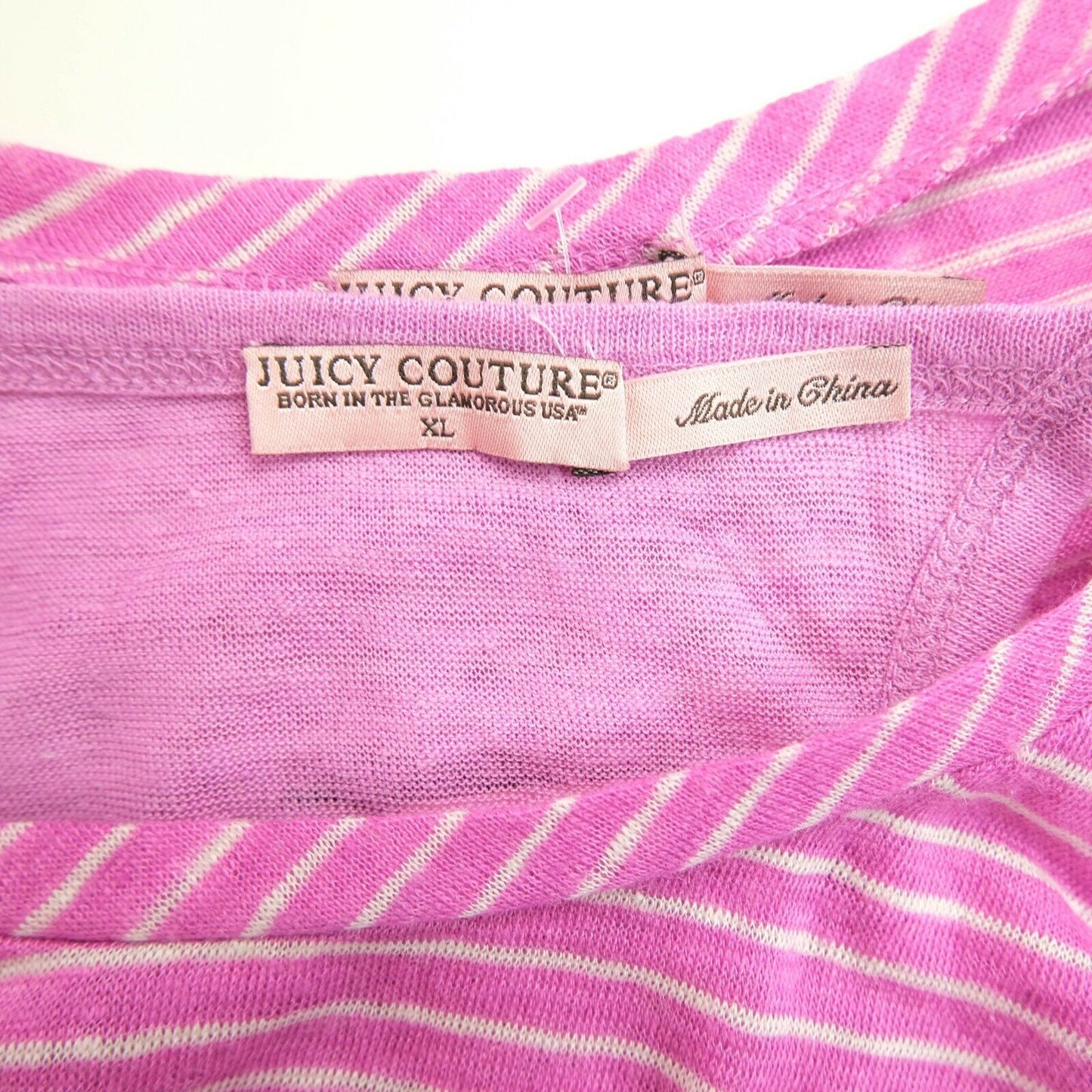 RRP €169 JUICY COUTURE Pink Raglan Stripe 100% Linen Top Blouse Size L XL