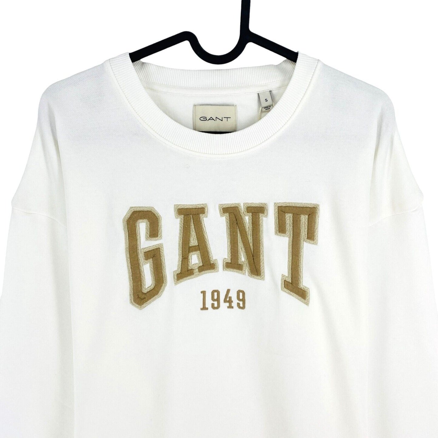 GANT Women White Relaxed Logo Crew Neck Sweater Pullover Size S