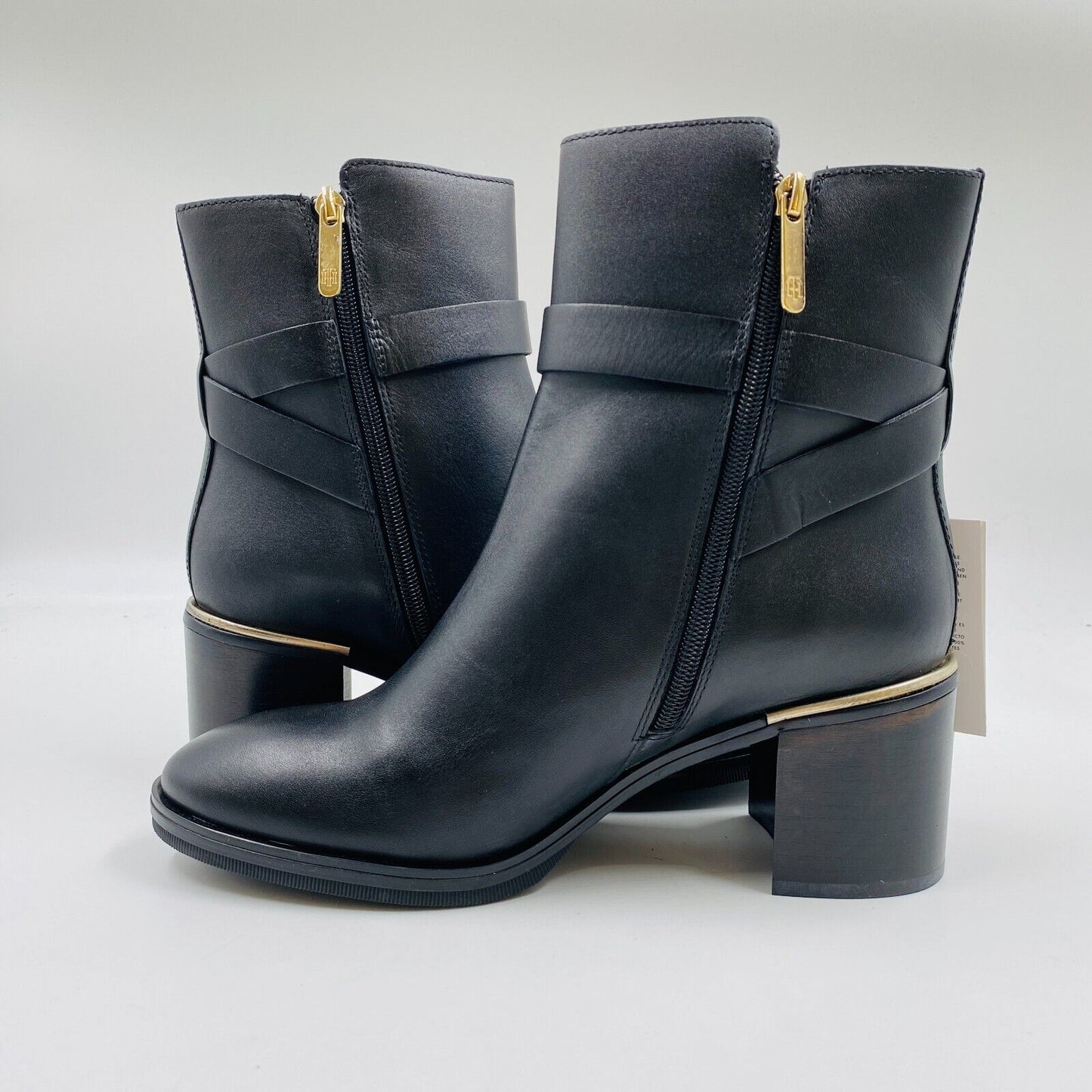 Tommy Hilfiger Women Black Belted Leather Heeled Boots EUR 39 US 8.5 UK 6