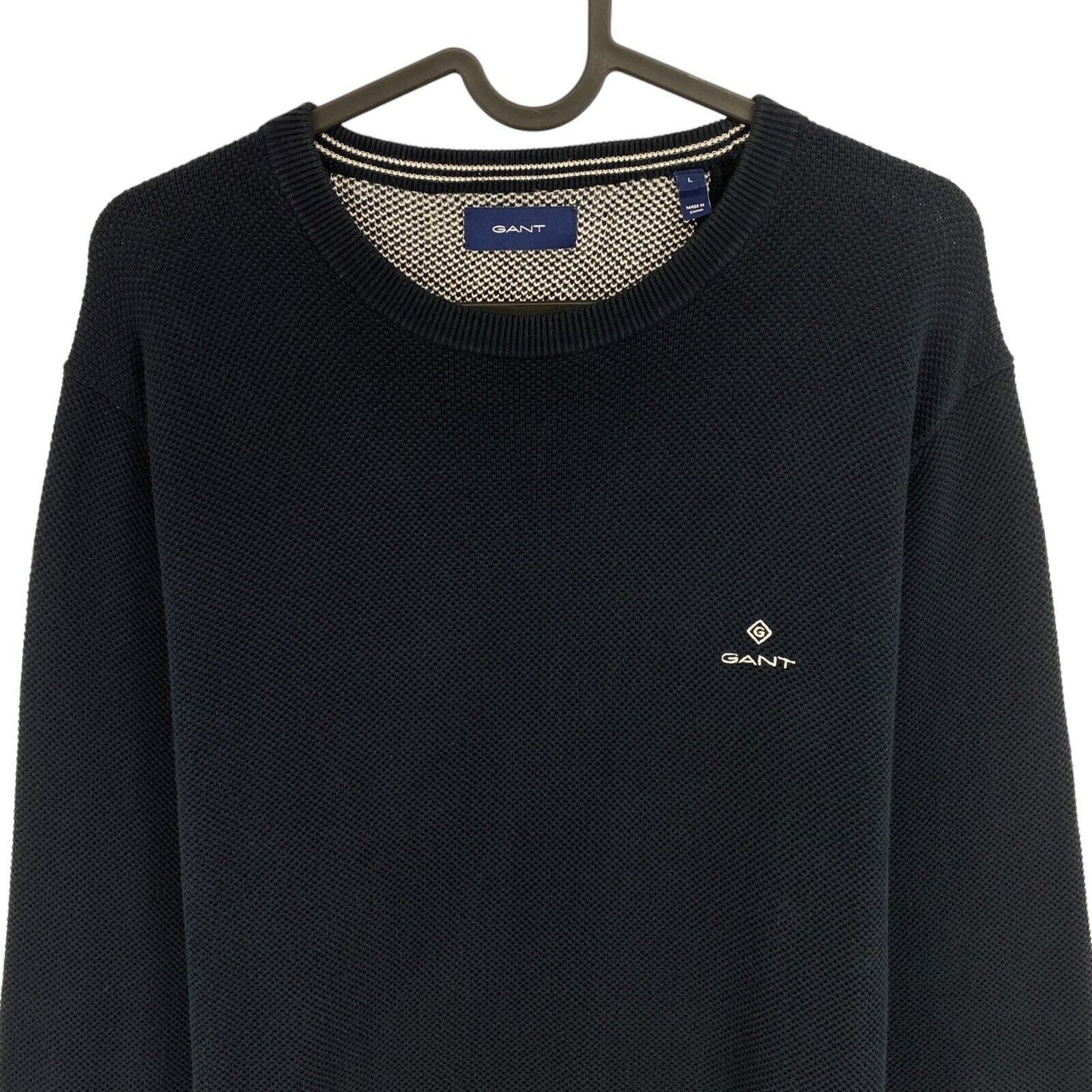 GANT Navy Blue Cotton Pique Crew Neck Sweater Pullover Size L