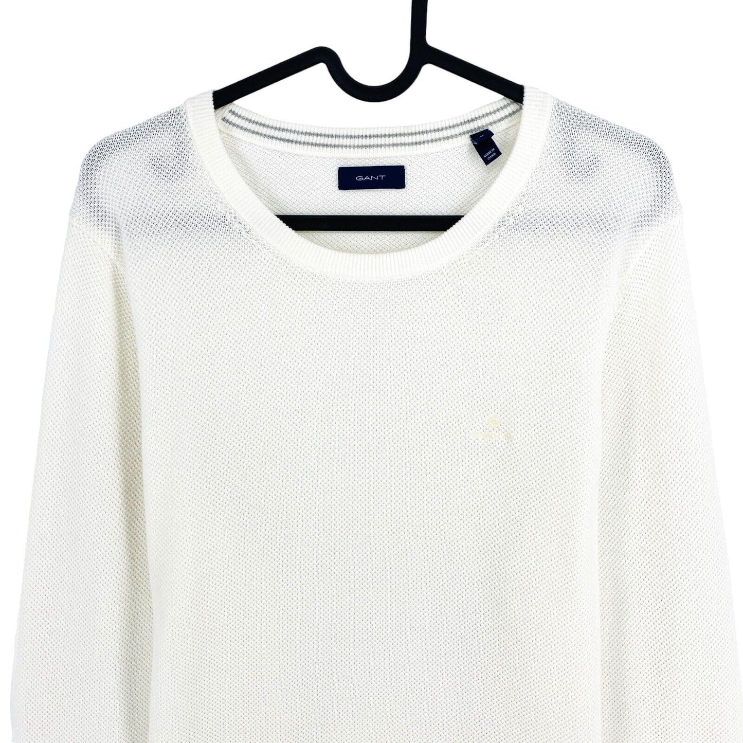 GANT White Cotton Pique Crew Neck Jumper Sweater Size S