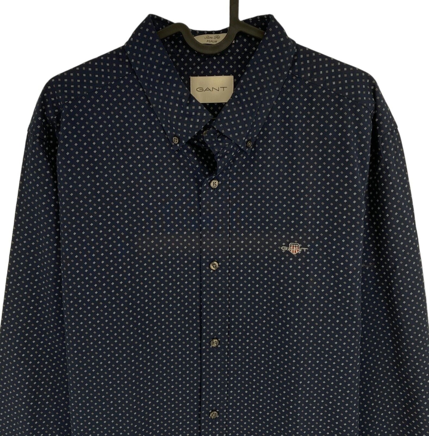 GANT Navy Blue Micro Print Poplin Slim Fit Shirt Size XL 43/44 17.5