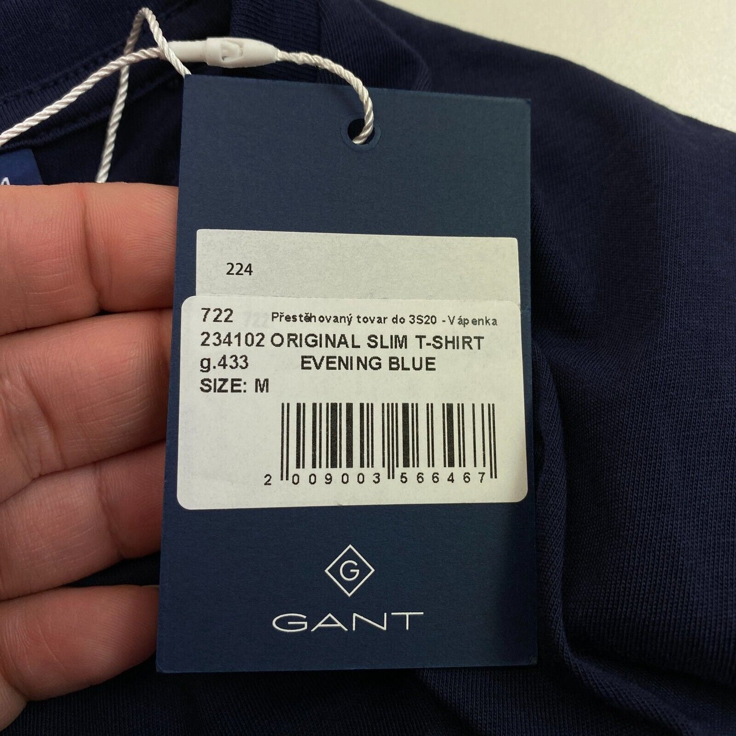 GANT Men Navy Blue Original Slim Fit Crew Neck Short Sleeves T Shirt Size M