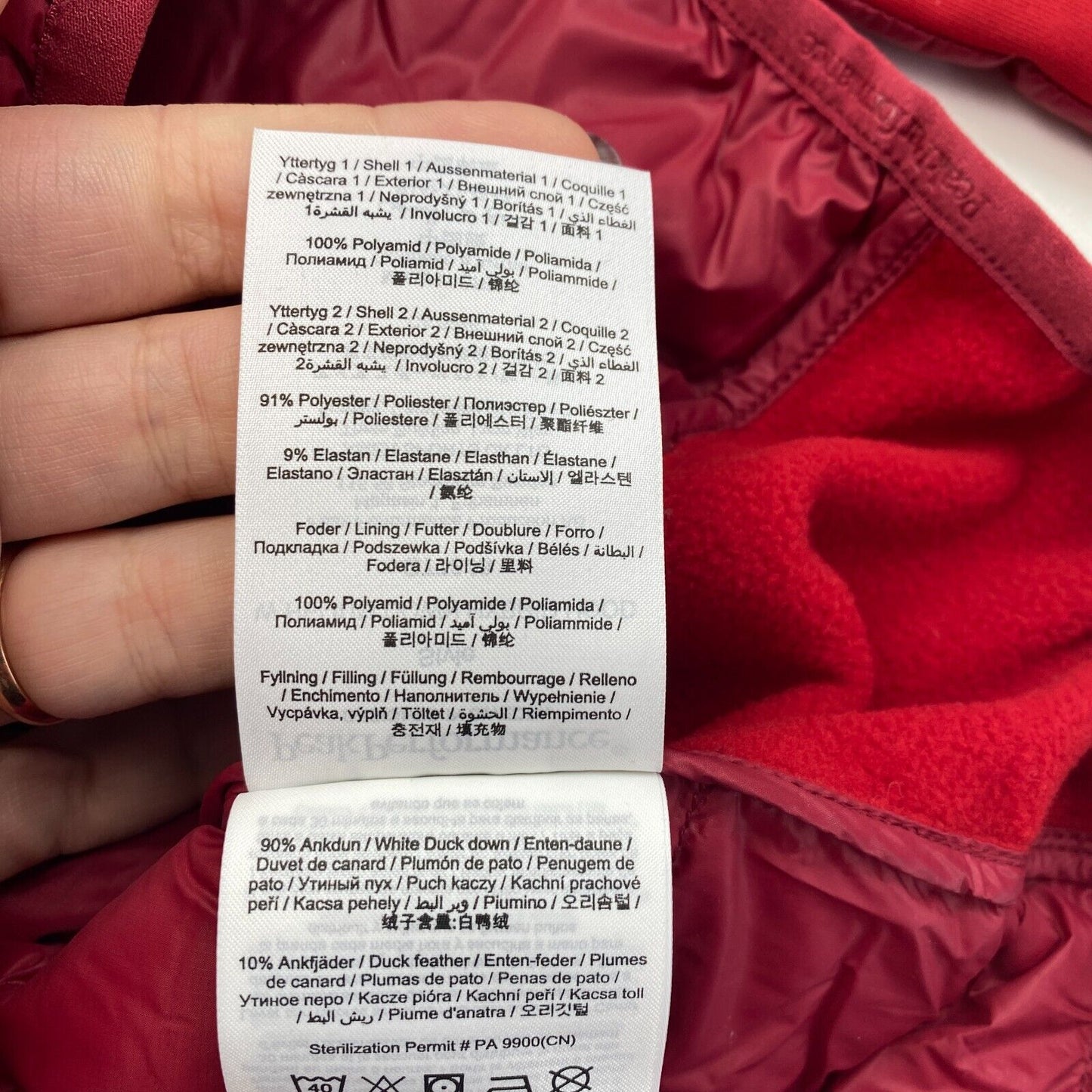 Peak Performance Women Red Helium Down Hybrid Hood Jacket Size XS