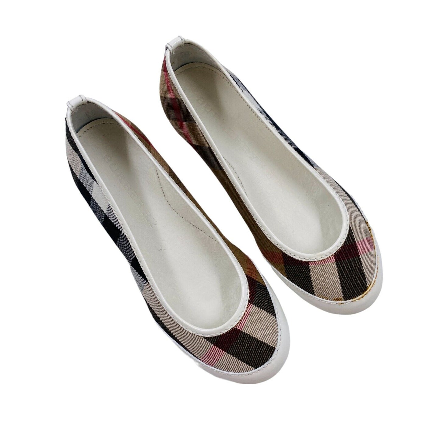 BURBERRY Girls Brown Blue Leather Ballet Flat Shoes EU 33 UK 12.5 US 13.5