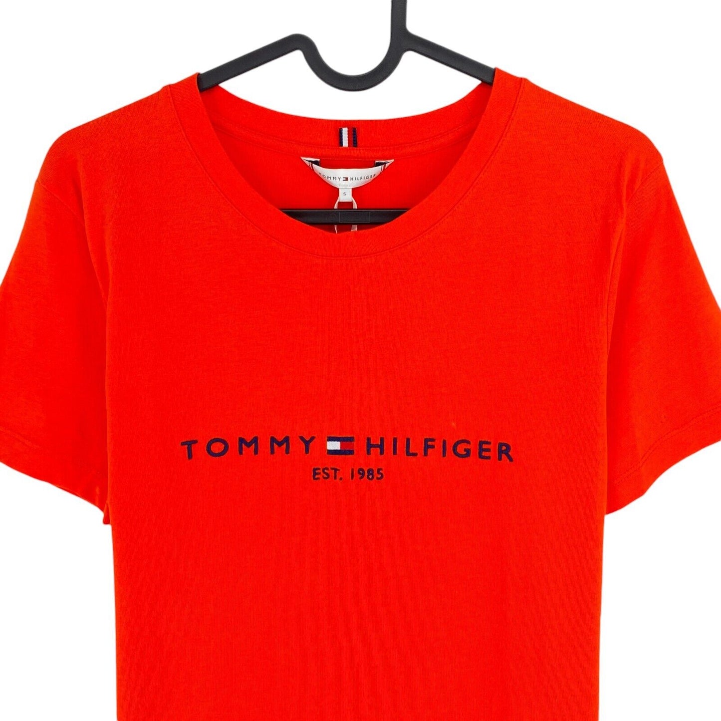 TOMMY HILFIGER JEANS Women Orange Logo Crew Neck Short Sleeve T Shirt Size S