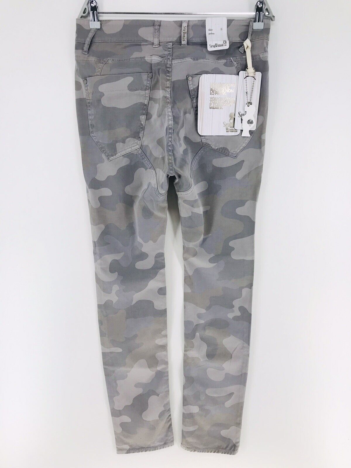 RRP €144 SEXY WOMAN Grey Stretch Regular Straight Fit Camouflage Trousers Size S