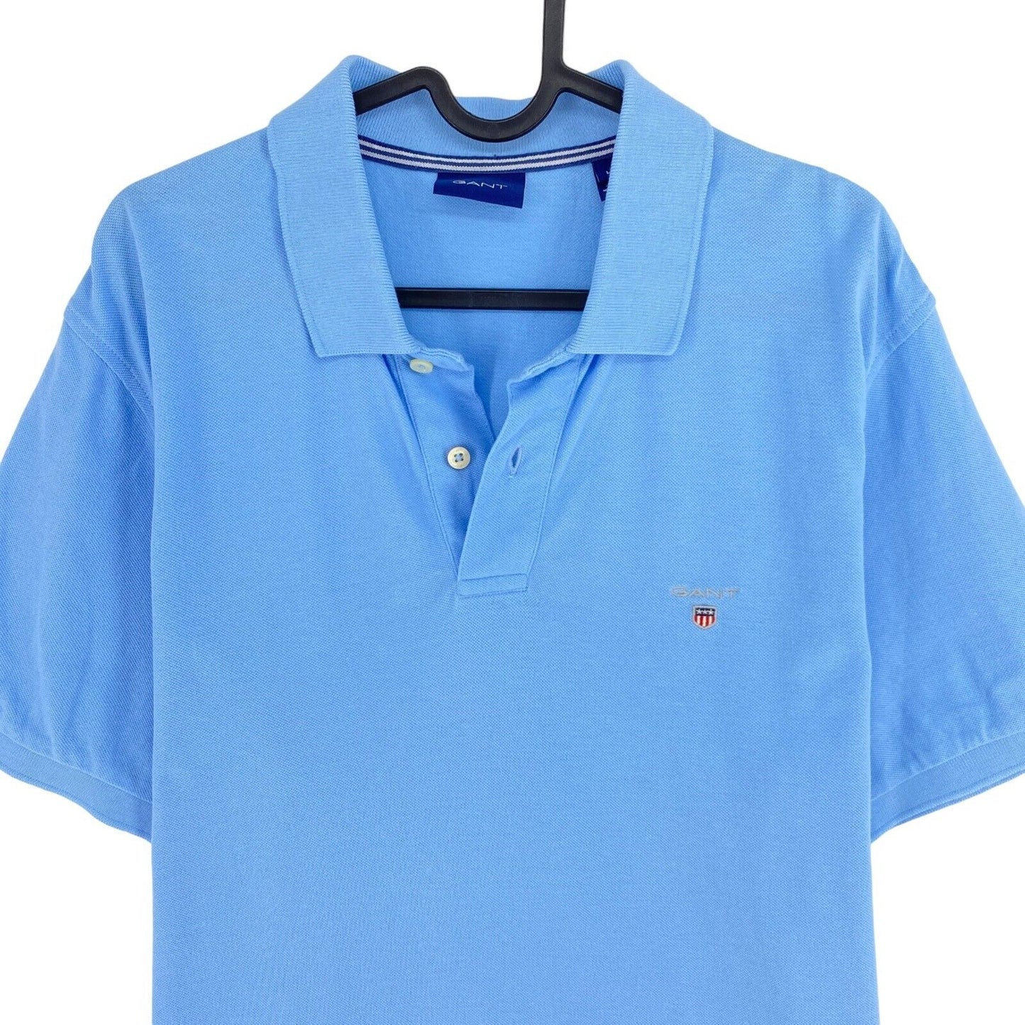 GANT Light Blue Solid SS Pique Rugger Polo Shirt Size L