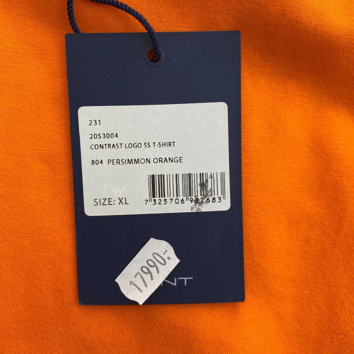 GANT Orange Contrast Logo Crew Neck T Shirt Size XL