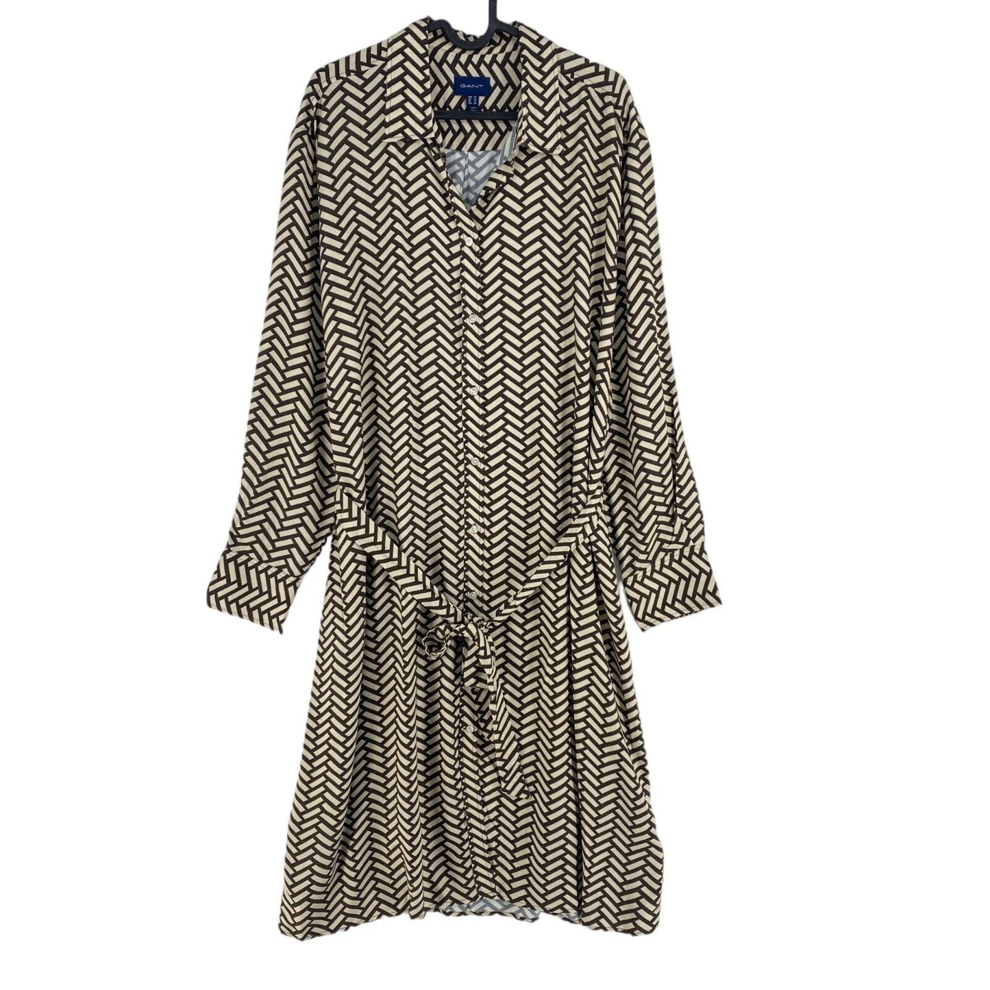 GANT Brown Geometric A Line Shirt Dress Size EU 44 UK 16 US 14