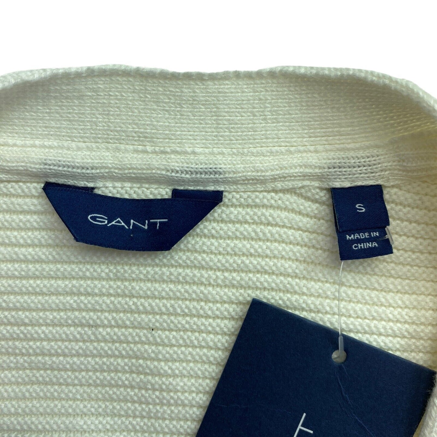 GANT White Textured Cotton Cardigan V Neck Sweater Jumper Size S