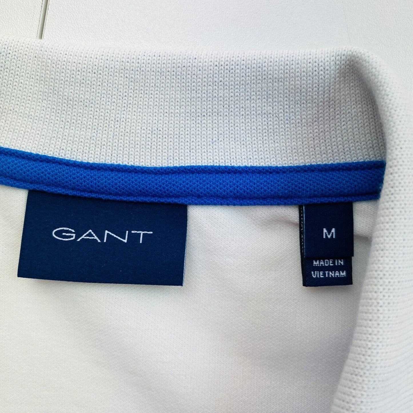 Gant White Contrast Collar Pique Rugger Polo Shirt Size M