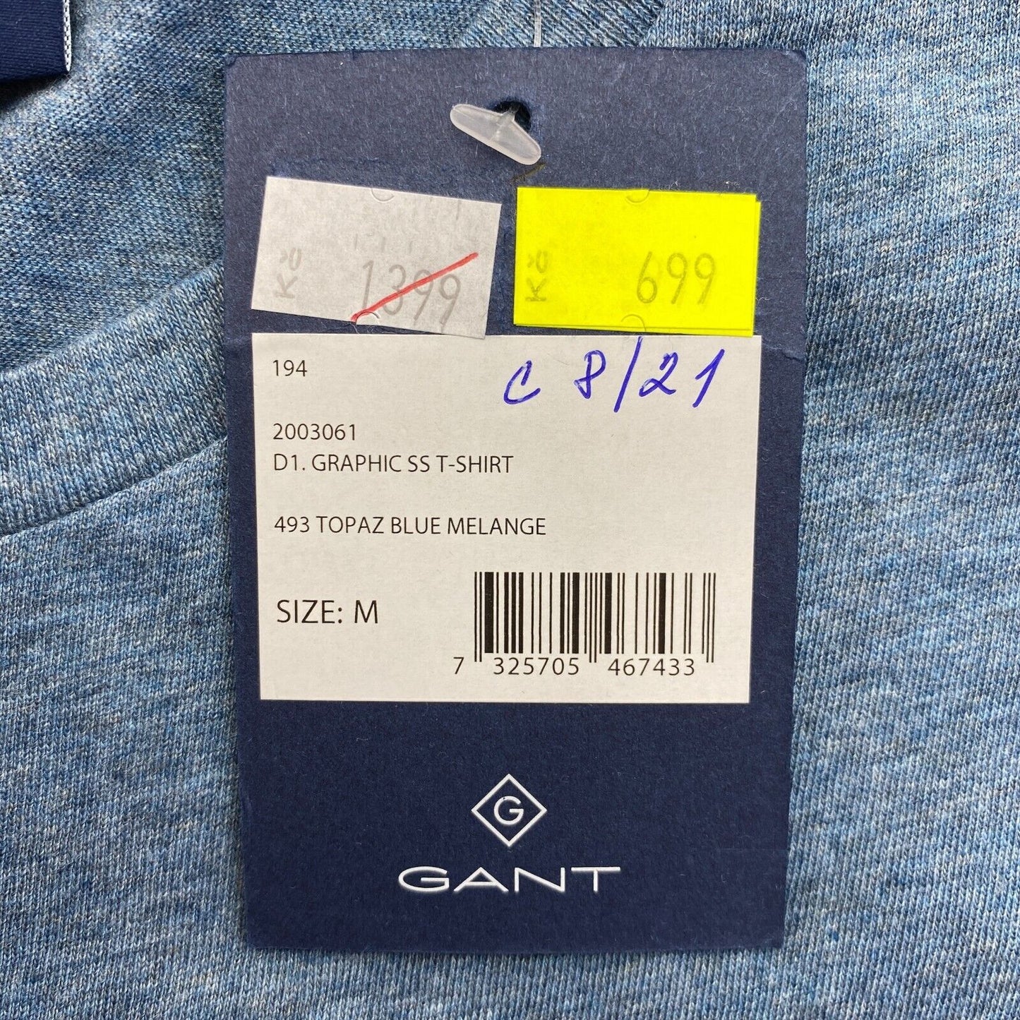 GANT Blueish Grey Graphic Crew Neck T-Shirt Size M