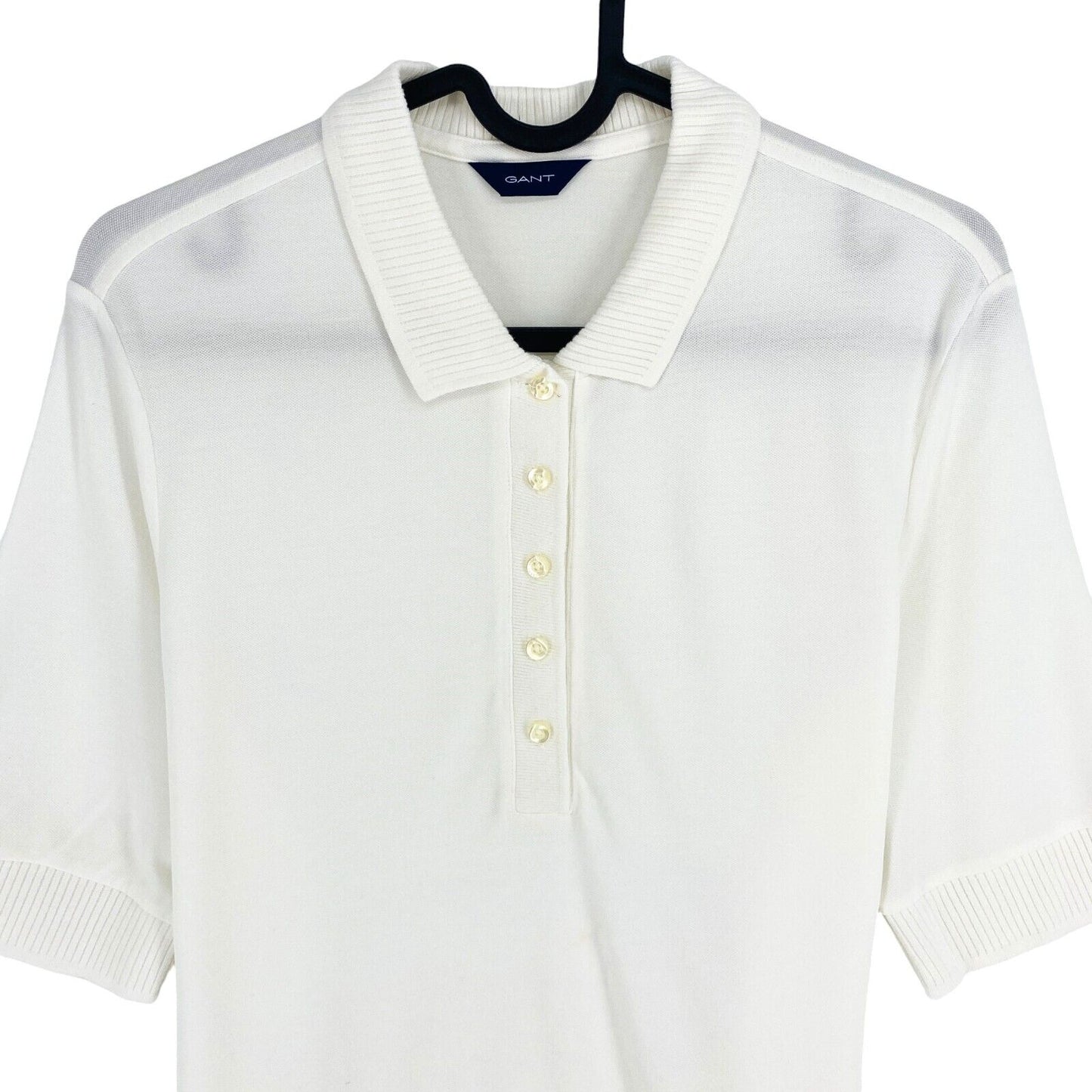 GANT Women White Detail Collar Short Sleeves Polo Shirt Size M