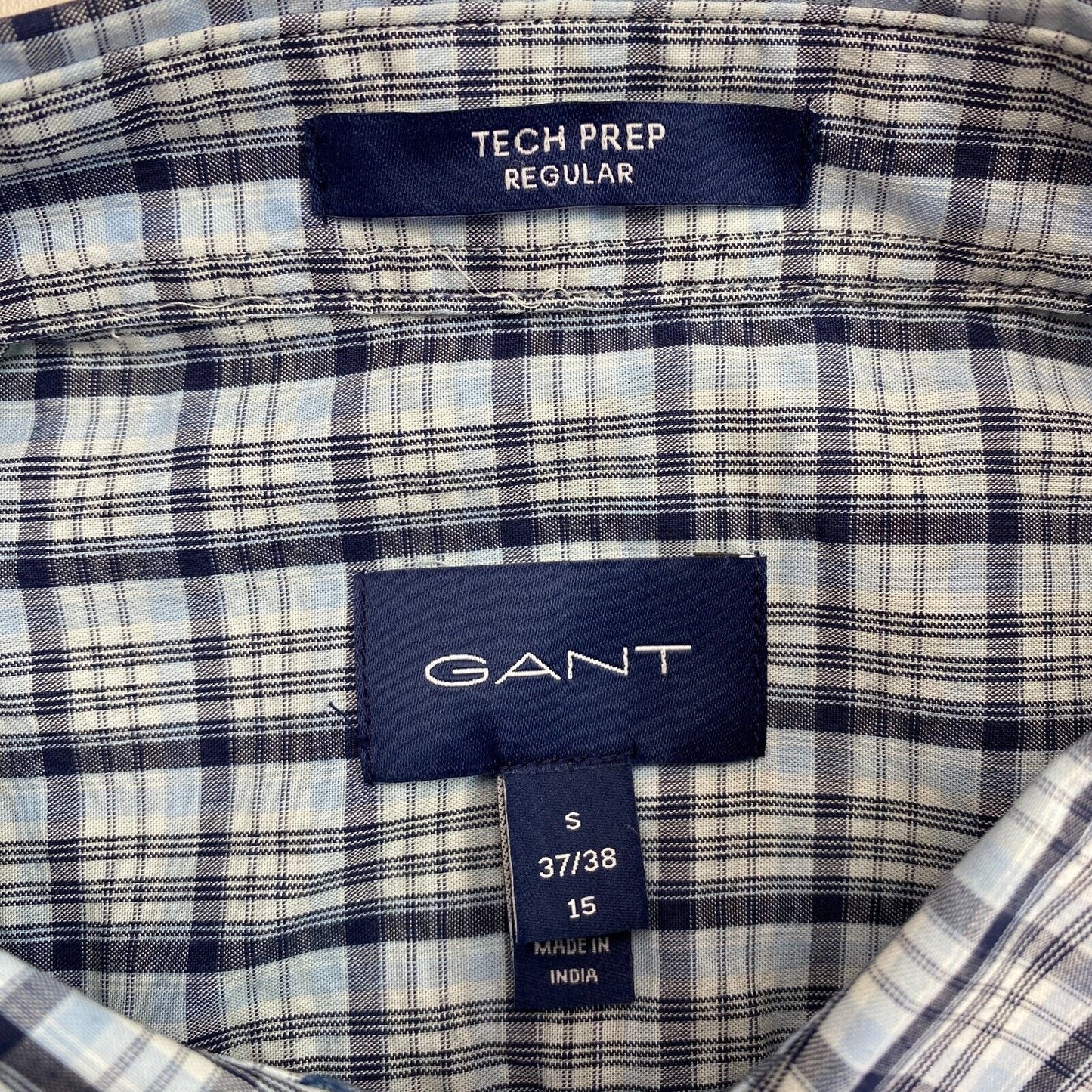 GANT Blue Tech Prep Indigo Check Regular Fit Shirt Size S 37/38 15