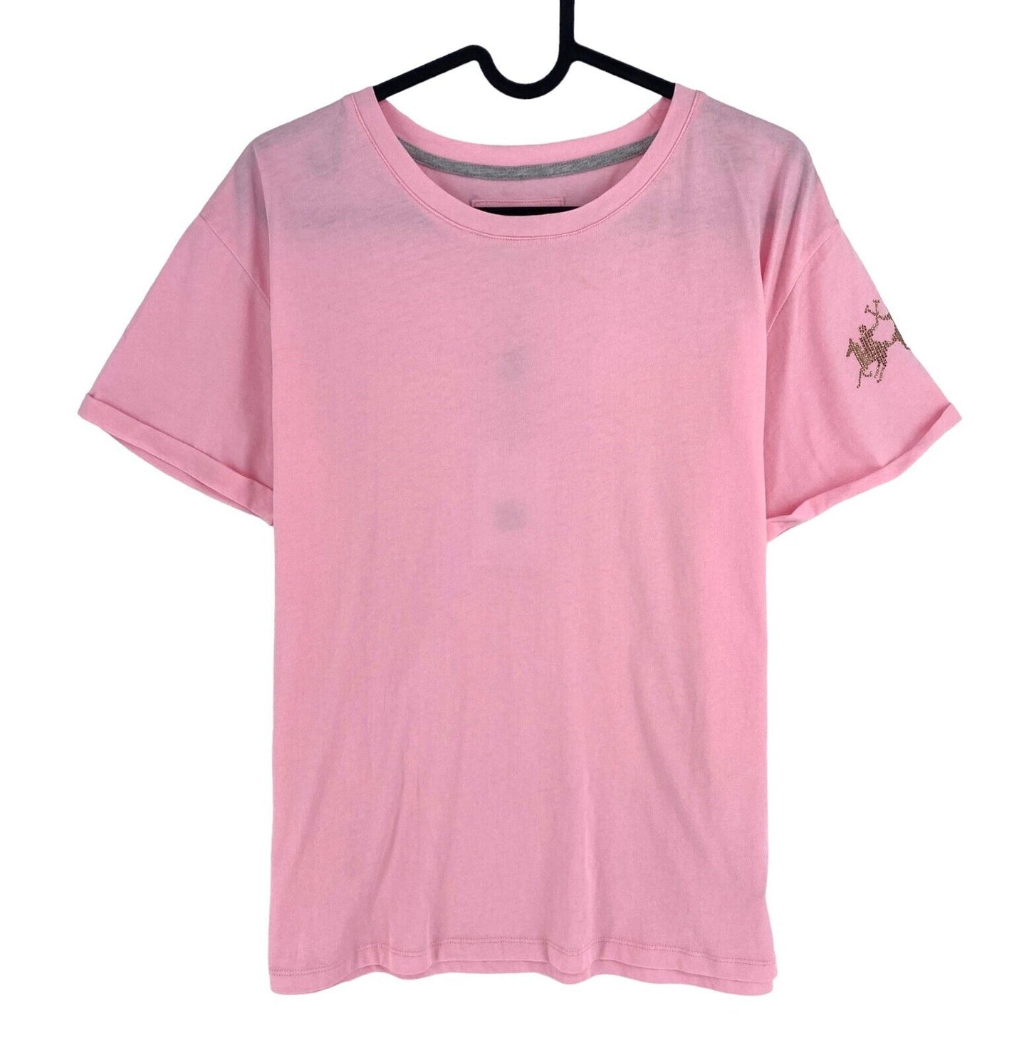 LA MARTINA Women Pink Solid Crew Neck Short Sleeve T Shirt Size 5 / XL