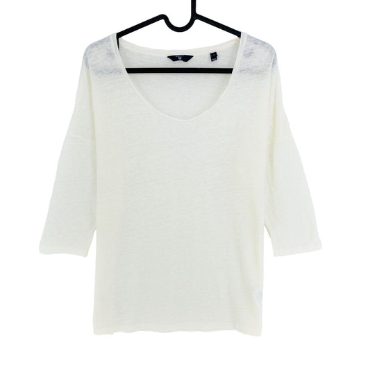 GANT White 100% Linen Scoop Neck T Shirt Size S