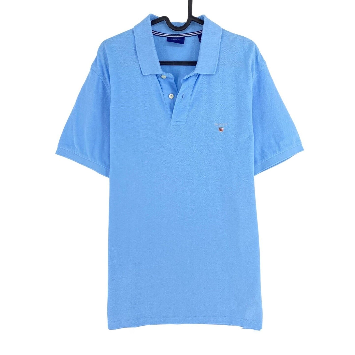 GANT Light Blue Solid SS Pique Rugger Polo Shirt Size M