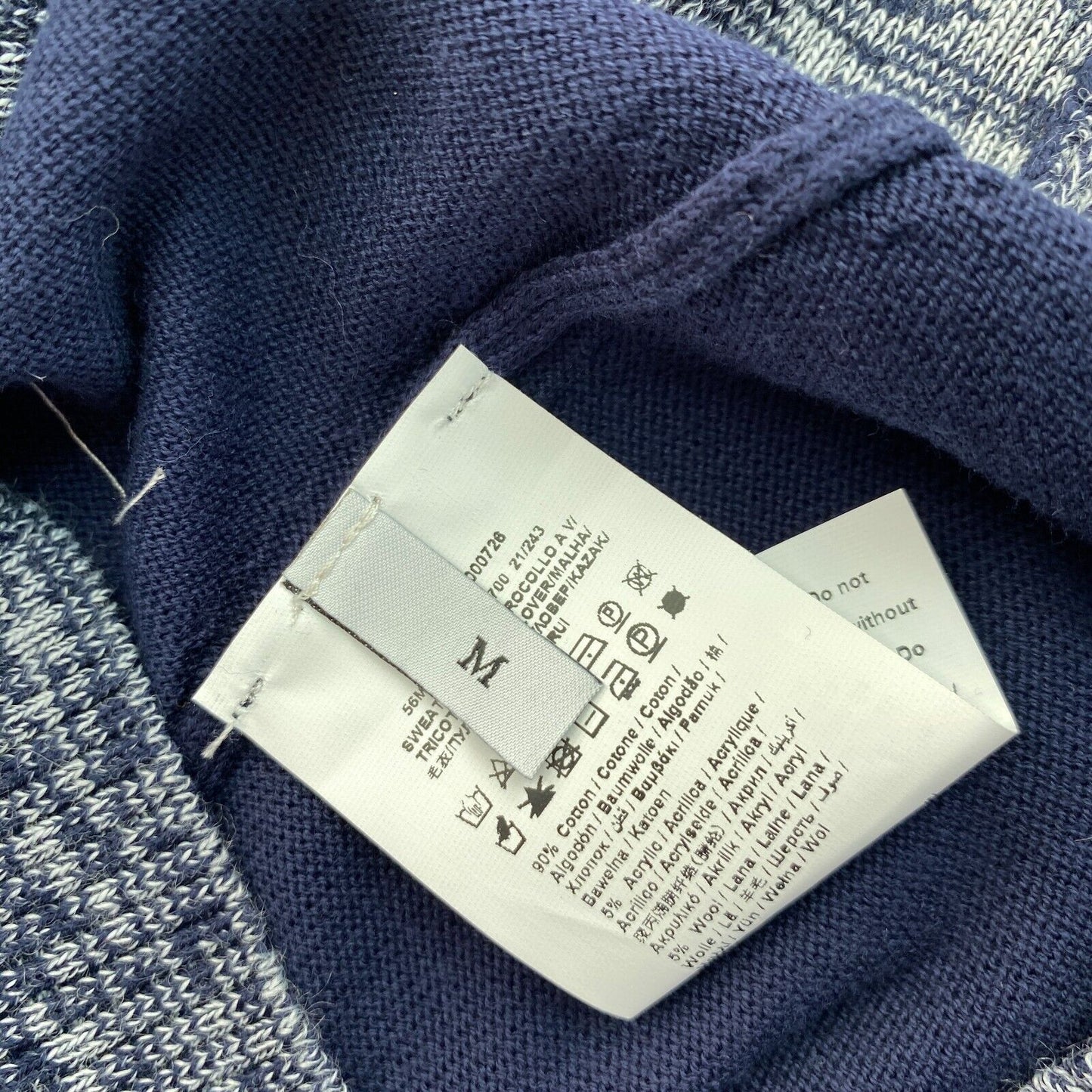 TRUSSARDI Marineblaue Strickbluse mit V-Ausschnitt und kurzen Ärmeln, Größe M