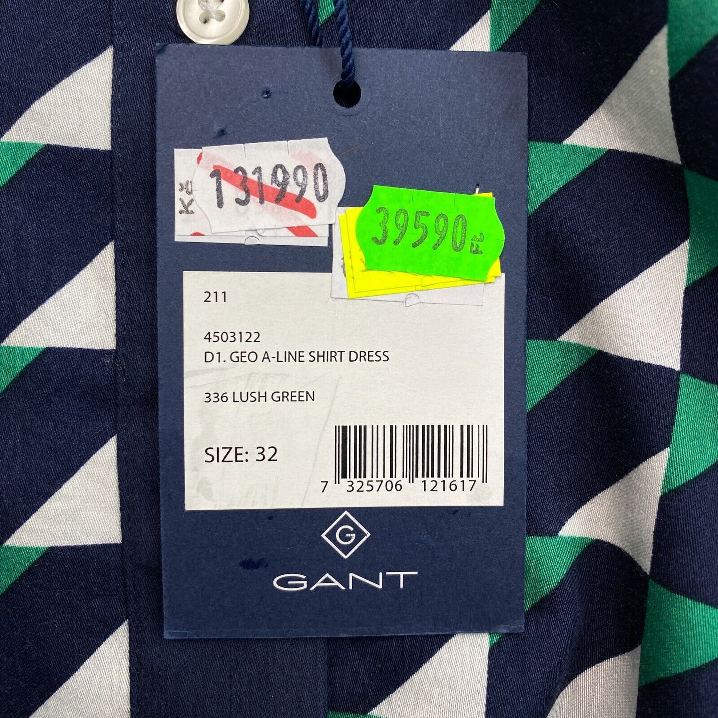 GANT Green Geo Robe chemise à manches longues A Line Taille EU 32 UK 4 US 2