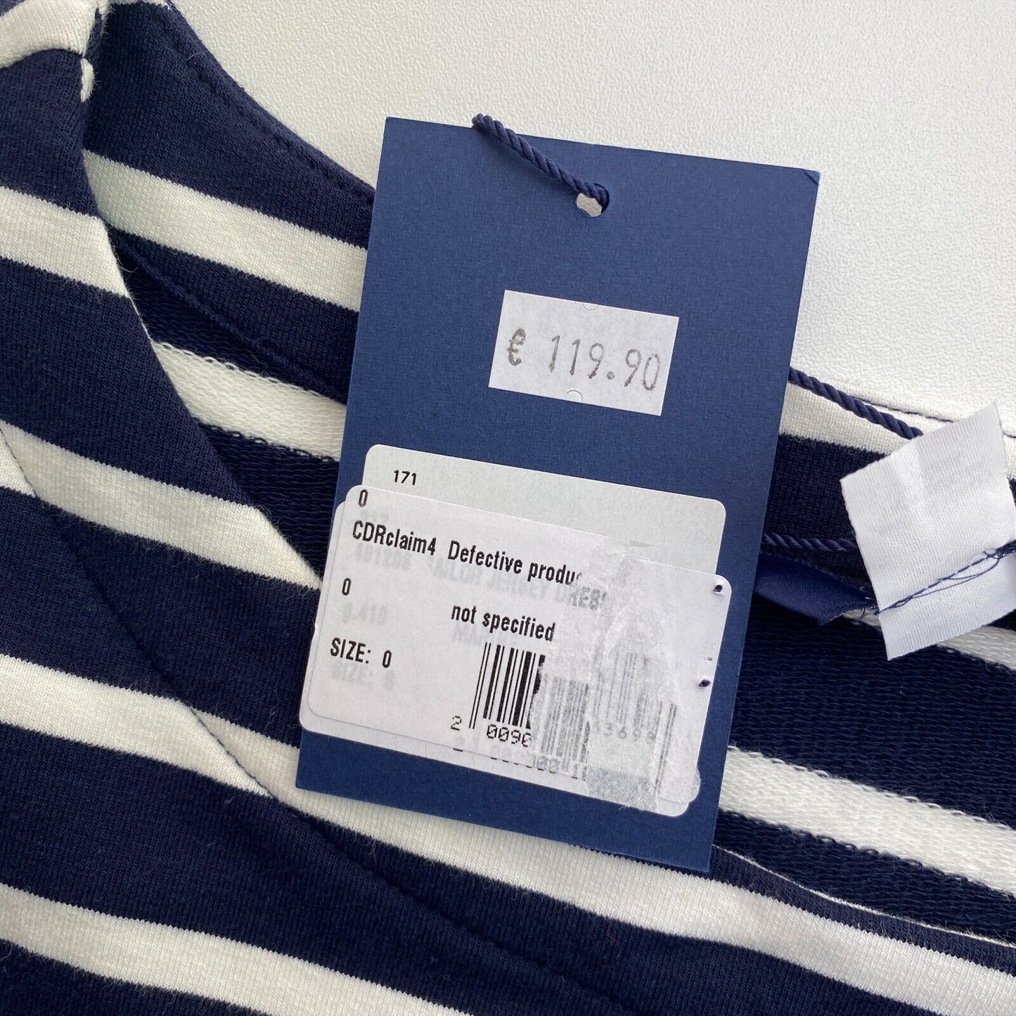 UVP 119 € GANT Marineblau gestreiftes Jerseykleid mit 3/4-Ärmeln, Größe S