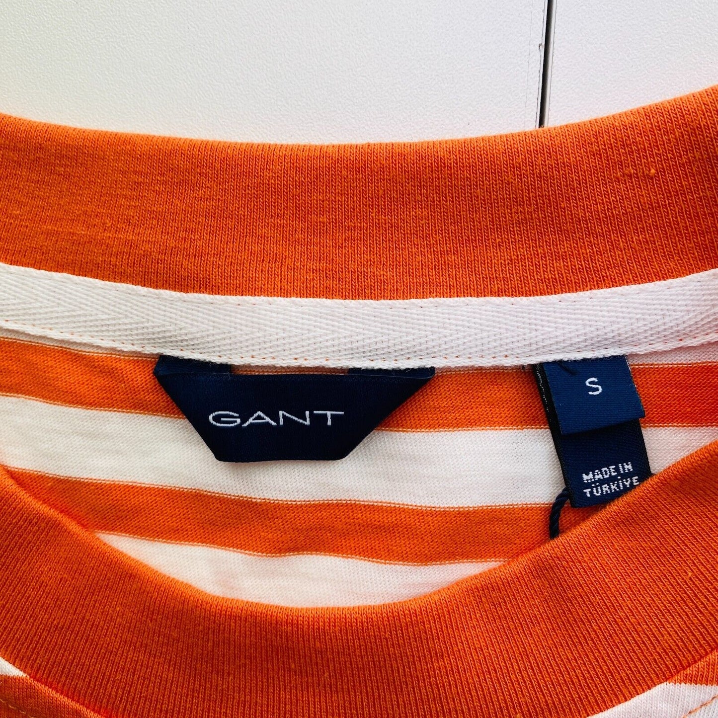 GANT Women Orange Icon G Striped Crew Neck T Shirt Size S