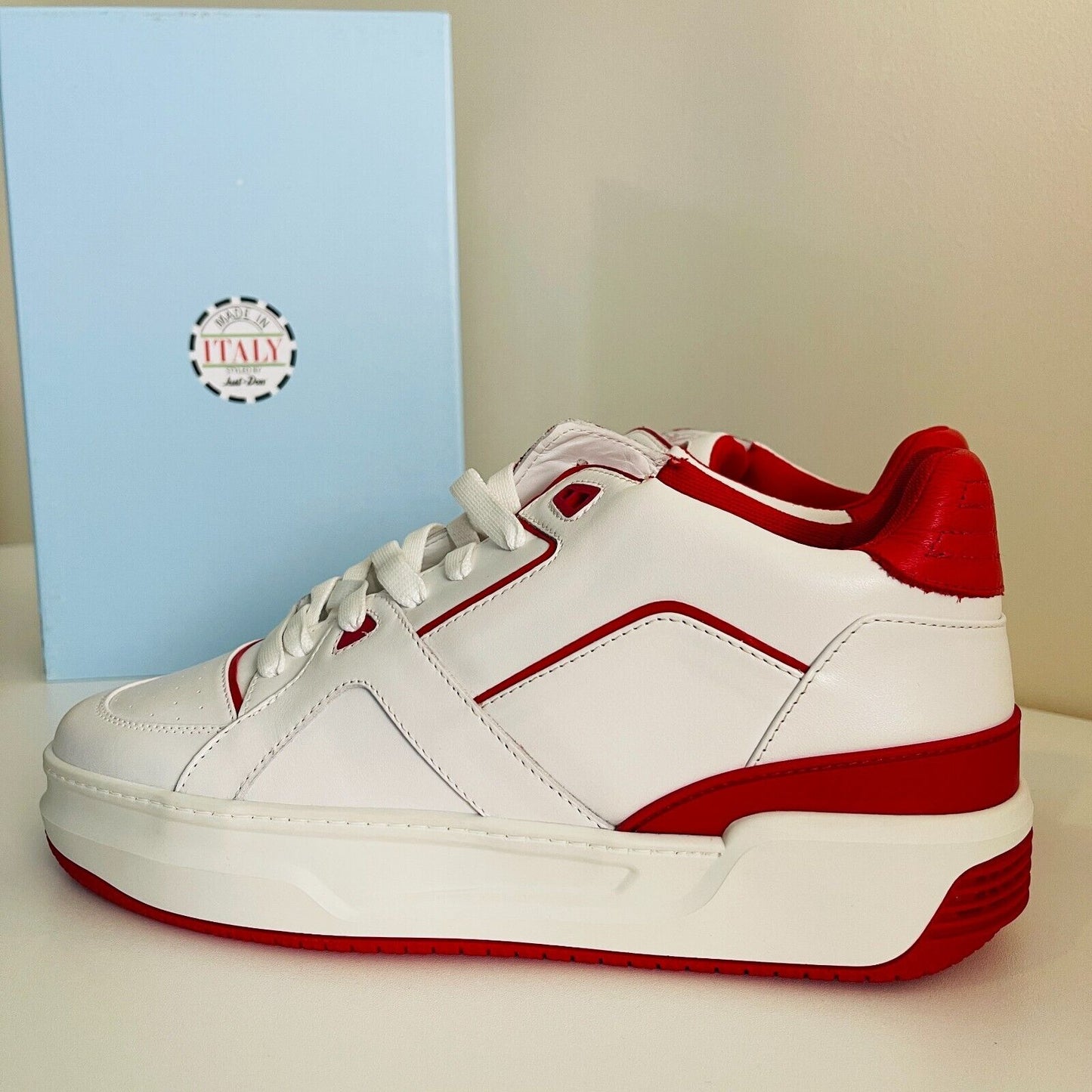 Just Don Basketball Courtside Lo White Red Sneakers Shoes EUR 38 UK 5 US 5.5