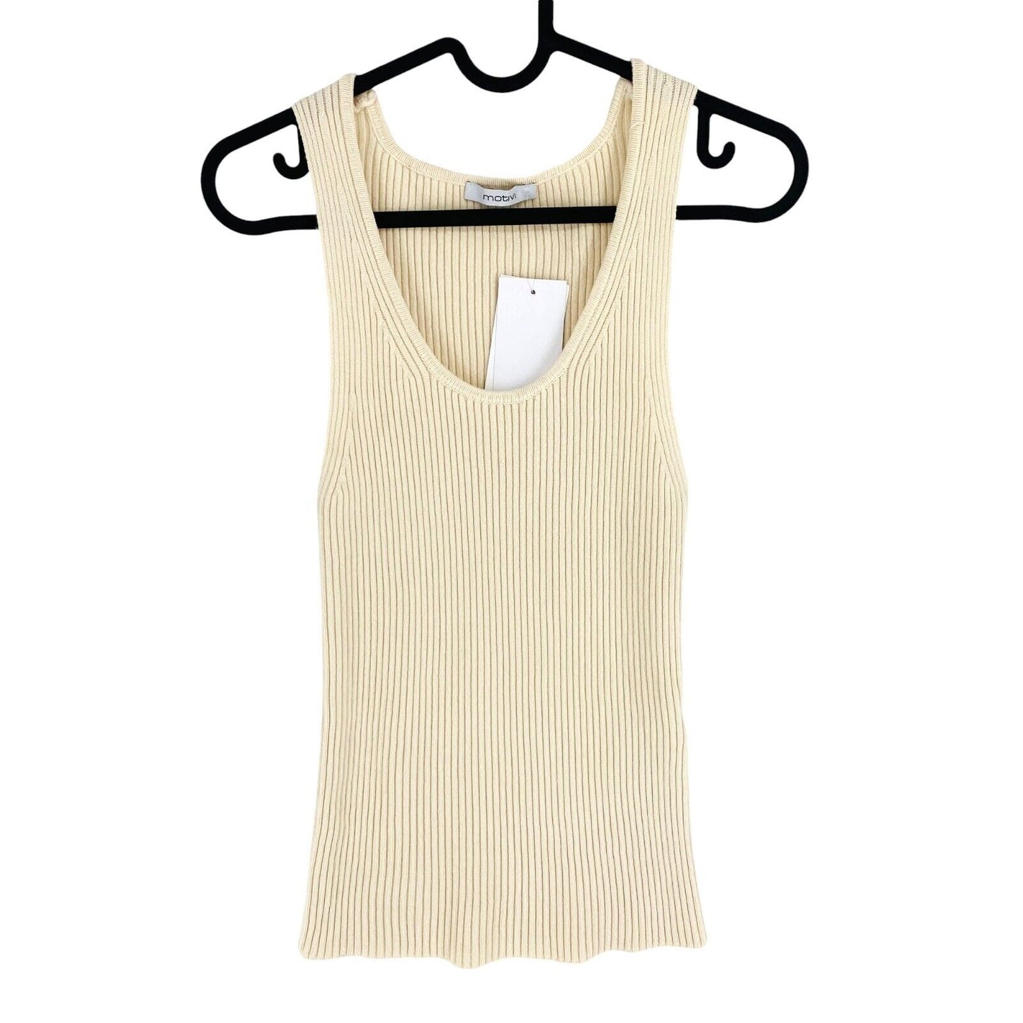 MOTIVI Women Beige Ribbed Scoop Neck Tank Top Size M