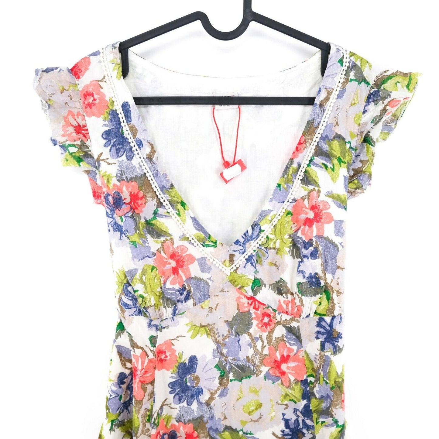 ESPRIT White Floral Print V Neck Dress Size EU 44 UK 18 US 14