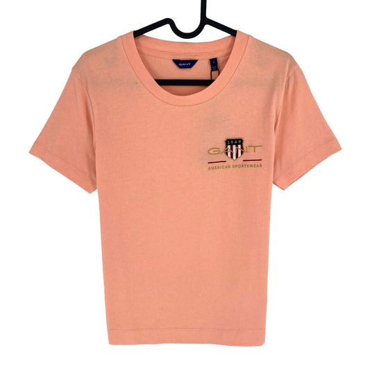 GANT Women Pinkish Orange Archive Shield SS Crew Neck T Shirt Size S