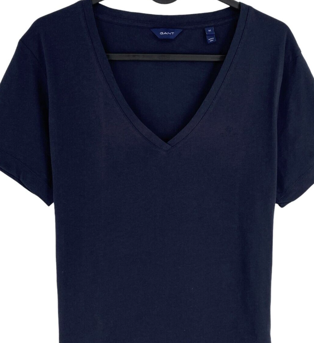 GANT Women Navy Blue Original V Neck Short Sleeves T Shirt Size M