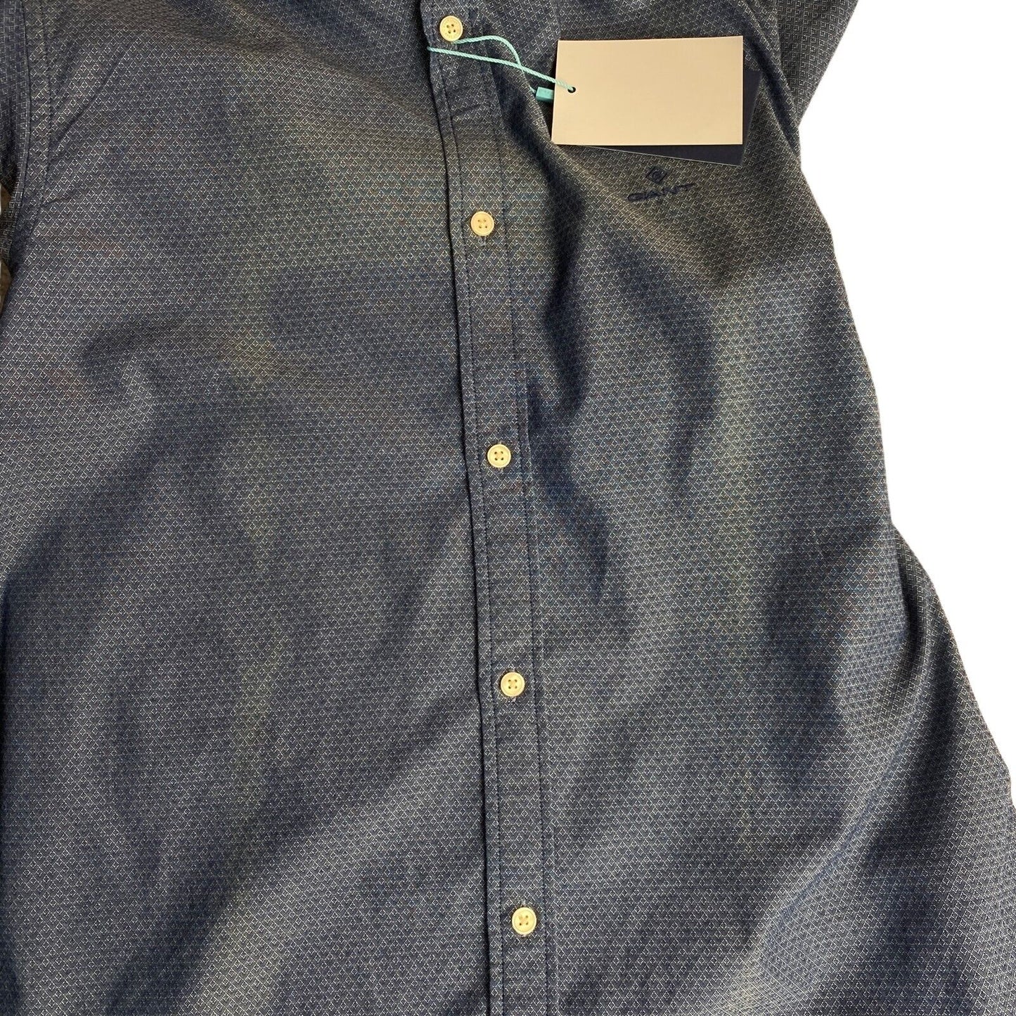 GANT Navy Blue Tech Prep Indigo Dobby Slim Fit Shirt Size L 41/42 16.5