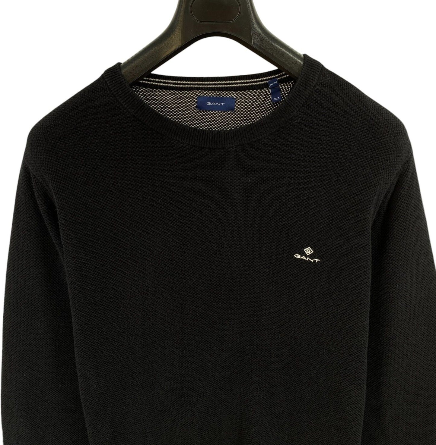 GANT Men Black Cotton Pique Crew Neck Sweater Jumper Size 2XL XXL