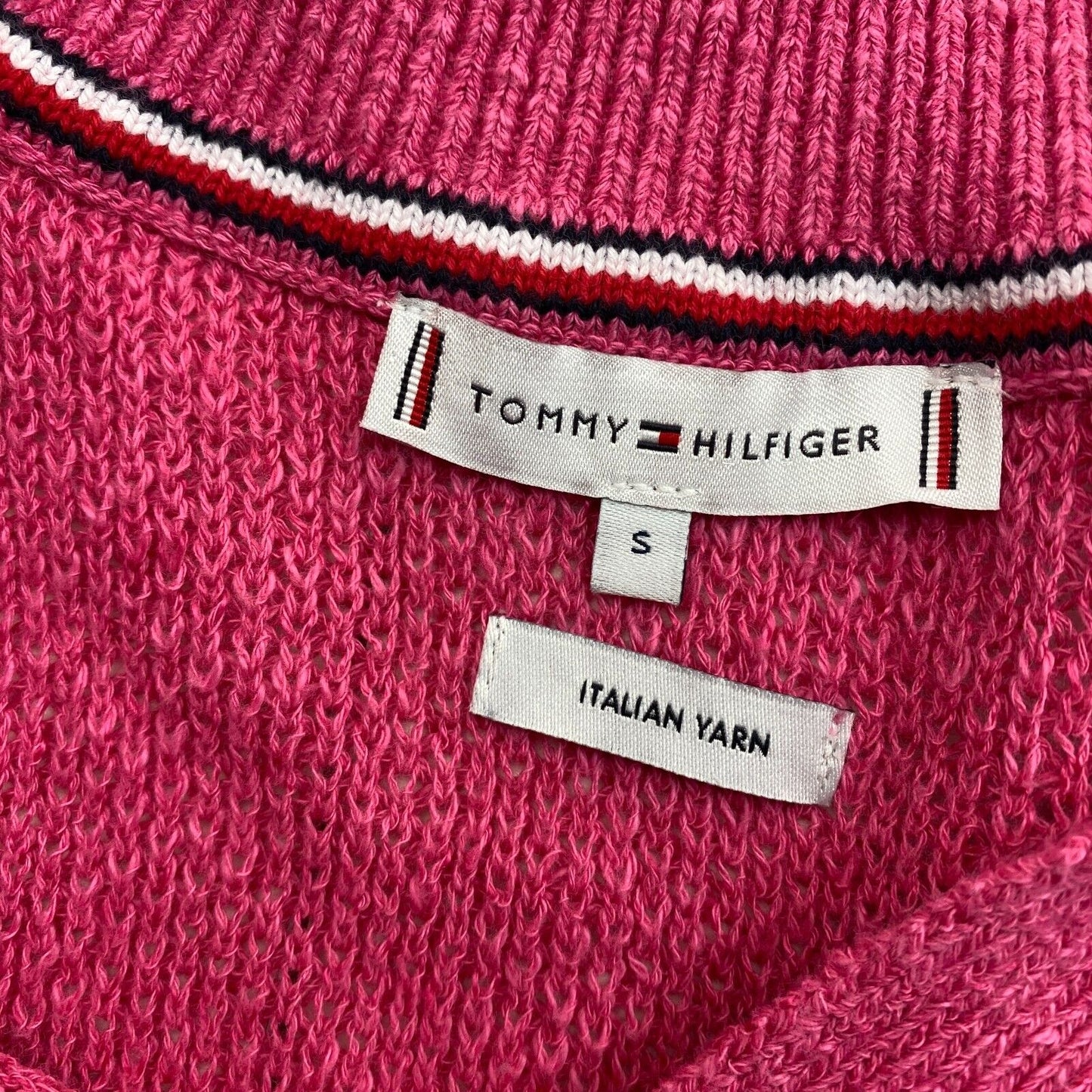 Tommy Hilfiger Women Pink Cotton Linen Textured Polo Shirt Size S