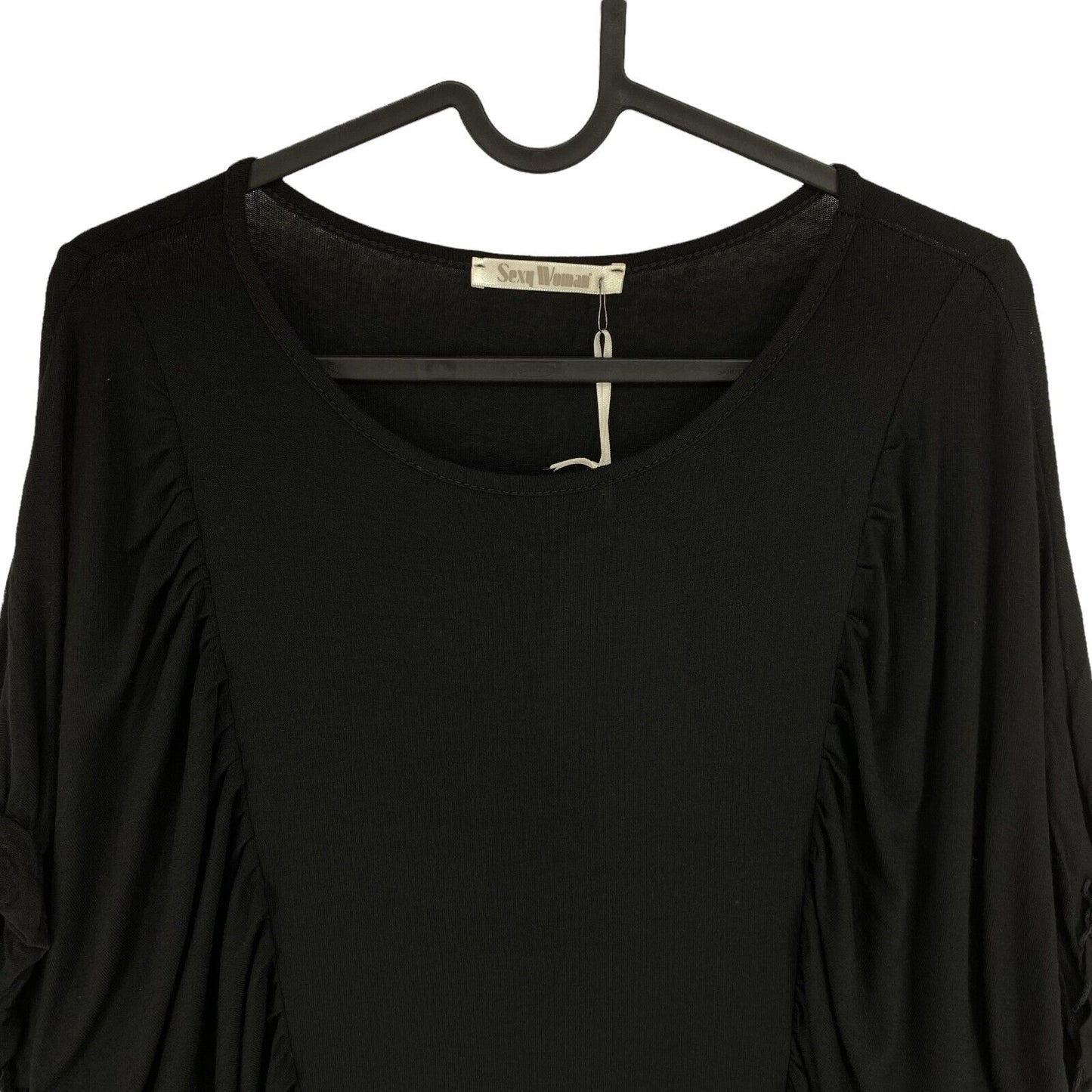 SEXY WOMAN Black Draped Crew Neck T Shirt Blouse Size S