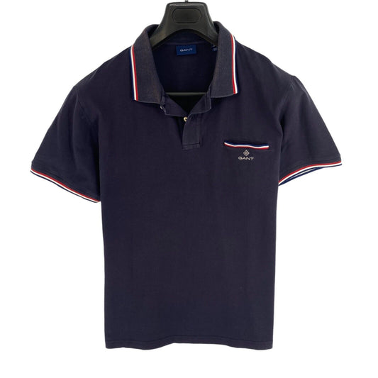 GANT Men Navy Blue Tipping Rugger Short Sleeves Polo Shirt Size 2XL XXL