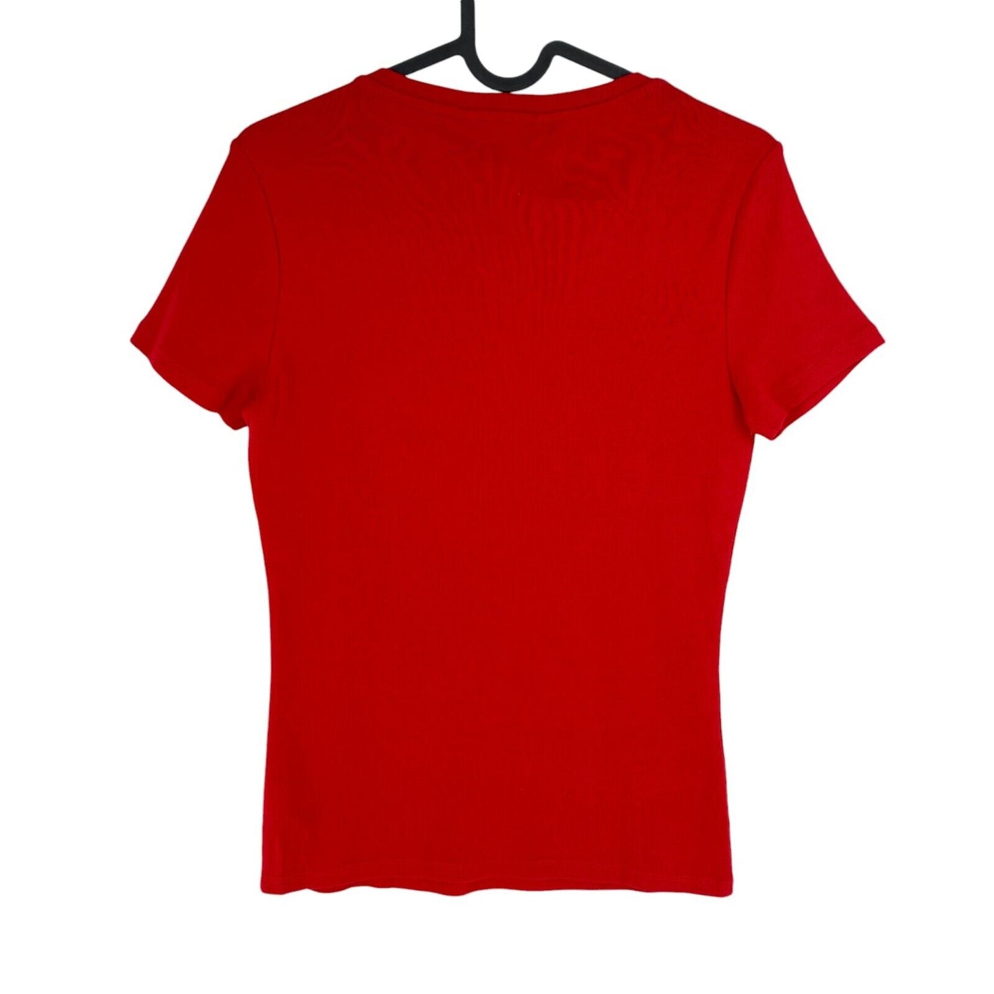 TOMMY HILFIGER Women Red Slim Solid V Neck Short Sleeve T Shirt Size XS