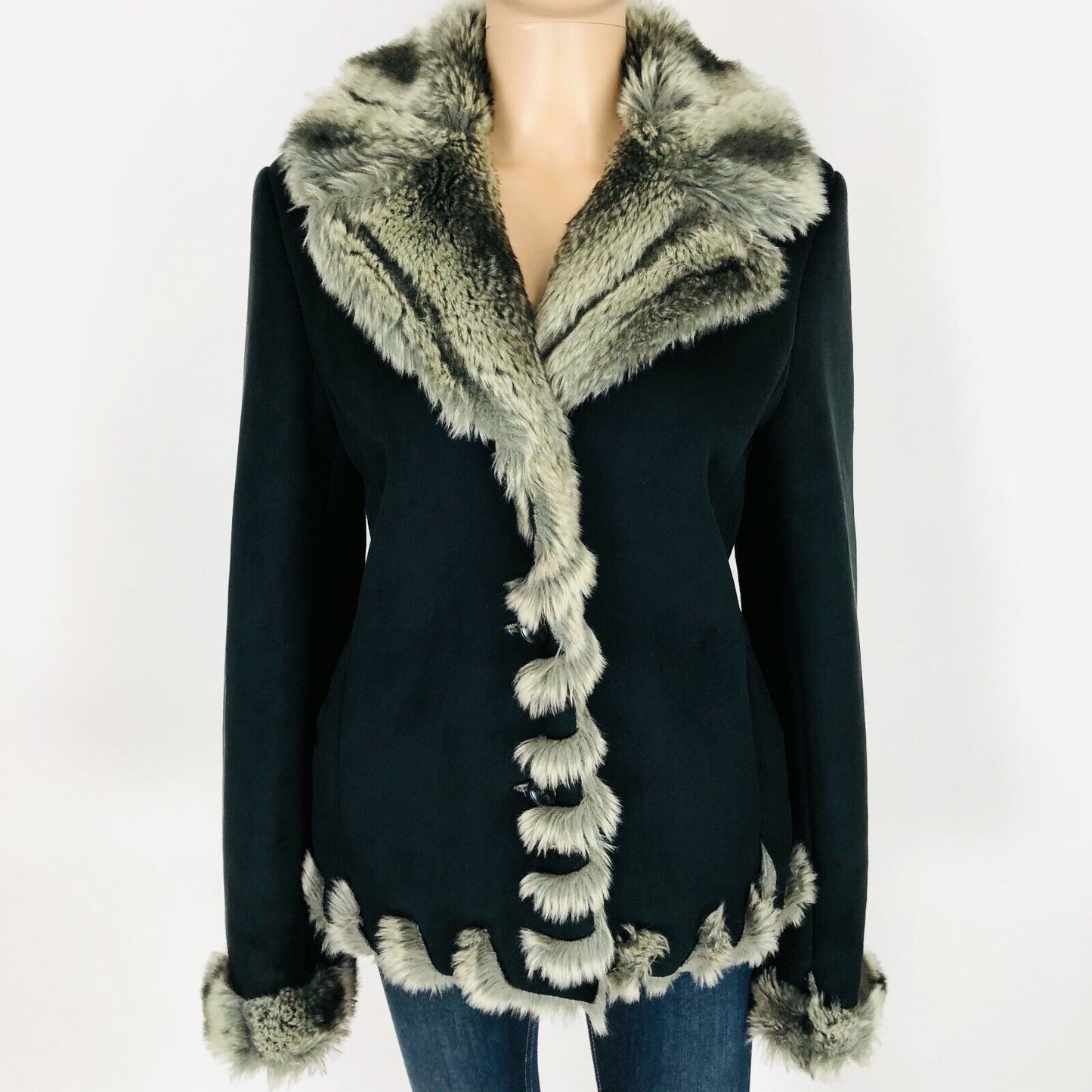 Handmade Unbranded Black Faux Fur Coat Jacket Size M